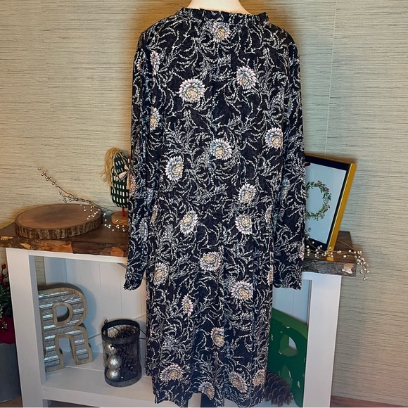 LOFT PLUS Black Floral Print Elastic Waist Tie Neck Long Sleeve Dress Size 18 - Picture 7 of 8